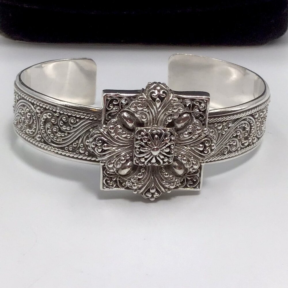 Sarda Sterling Silver Filigree Cuff Bracelet 37 Grams Size 7.25” - Picture 4 of 12